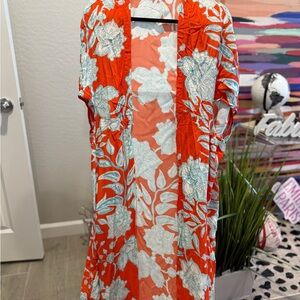 Anthropologie Red and White Floral Kimono